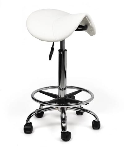 Ergonomische Zadelkruk Wit op Wielen Hoog (70-84cm) / met Voetsteun / Standaard wielen