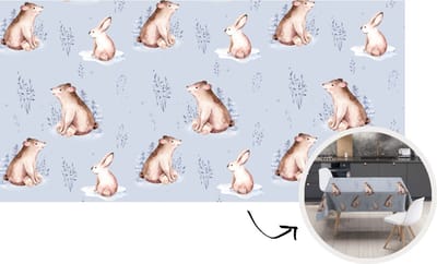 Tafelkleed - Tafellaken - 300x150 cm - Winter - Beer - Konijn - Patronen - Binnen en Buiten