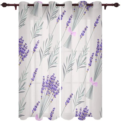 Pastorale Stijl Lavendel Fiets Raamgordijn Woondecoratie Gordijnen voor Woonkamer Slaapkamer Keuken Deurgordijn 135W x 115H(cm)