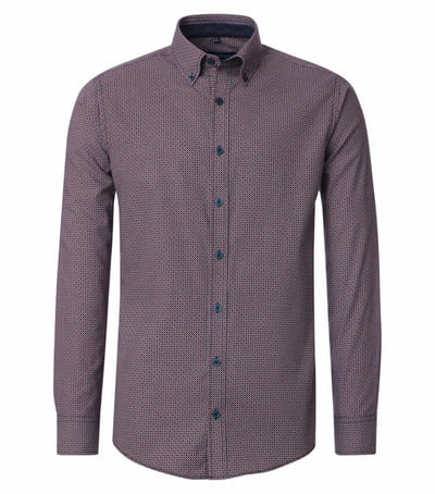 CASA MODA Sport comfort fit overhemd - twill - rood dessin - Strijkvriendelijk - Boordmaat: 45 - 46