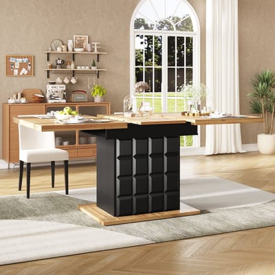 Wishdor Eetkamertafel 110-140*80*75cm, uitschuifbaar MDF met opbergruimte, verstelbare planken & metalen onderstel