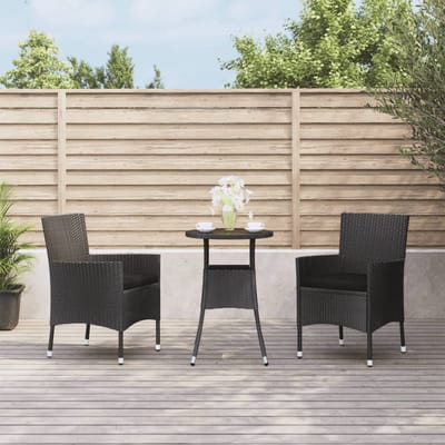 vidaXL - 3-delige - Bistroset - met - kussens - poly - rattan - zwart