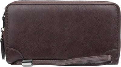 Heren Portemonnee met Dubbele Rits – Lange Clutch Wallet Heren & Leren Wallet – Grote Capaciteit Zakelijk - Donkerbruin