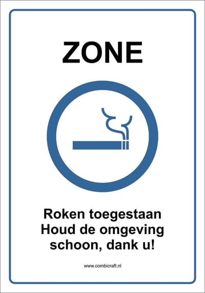 CombiCraft bord Zone, Roken toegestaan - 21x30cm