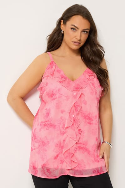 Yours Roze Top Met Bloemenprint En Ruche Size 42