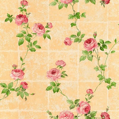 Bloemen behang Profhome 345016-GU vliesbehang licht gestructureerd met bloemen patroon mat roze groen oranje beige 5,33 m2