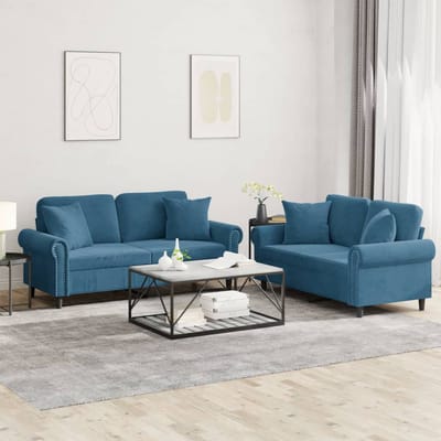 vidaXL - 2-delige - Loungeset - met - kussens - fluweel - blauw