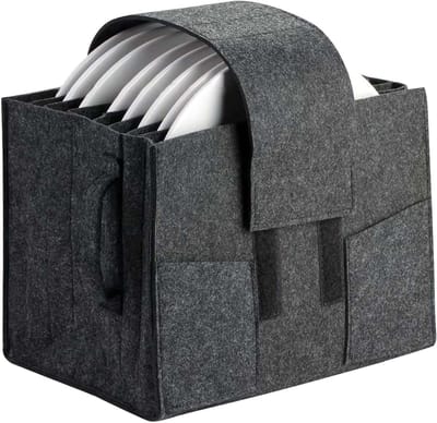 Praktische opberger voor borden - Vilten bekerhouder voor 8 borden - Nette ladeorganizer voor camper camping - Lade rek en kast - Grijs - Afmetingen: 27 x 20 x 18 cm