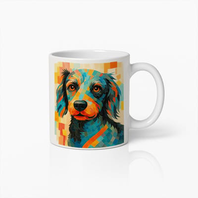 Kleurrijke Honden Art Mok – Levendige Mozaïek Stijl Koffiebeker voor Dierenliefhebbers