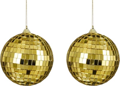 House of Seasons discobal kerstballen - 2x - goud -10 cm -foam-spiegelbol