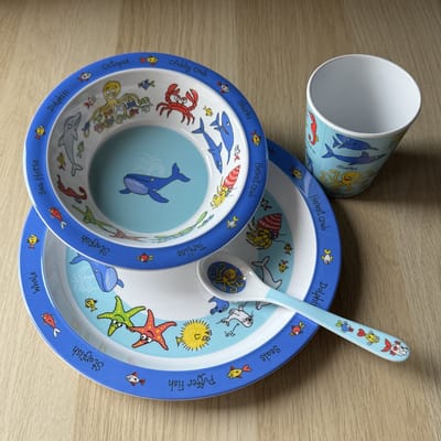Oceaan dieren kinder servies set melamine (bord + kom + bekertje + lepel) - Tyrrell Katz