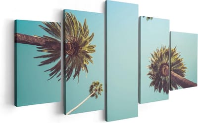 Artaza Canvas Schilderij Vijfluik Palmbomen met Bladeren in de Lucht - 100x50 - Foto Op Canvas - Canvas Print
