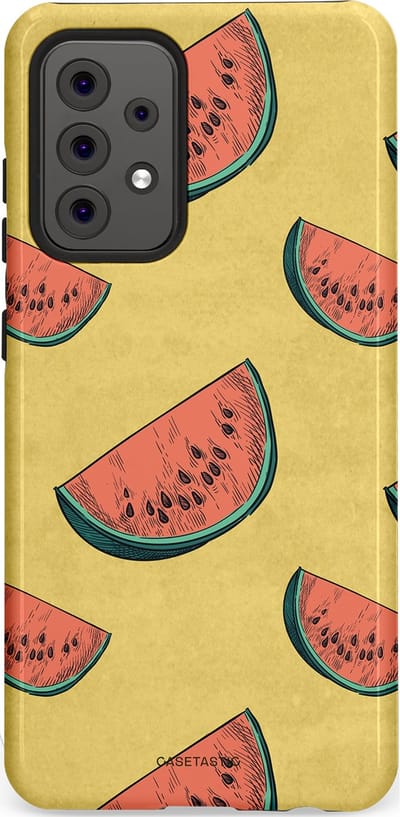 Casetastic Hoesje Geschikt voor Samsung A52 (4G/5G/s) - Stijlvolle Beschermende Duo-layer Case - Retro Meloengeel