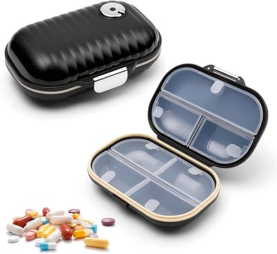 Compacte pillendoos voor 7 dagen met draaiknop, ideaal voor op reis, dagelijks gebruik en camping, 7 vakken voor overzichtelijke organisatie van medicijnen