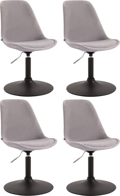 CLP Maverick Set van 4 Eetkamerstoelen - Fluweel grijs zwart