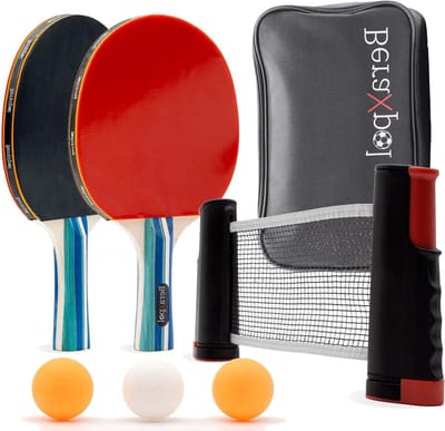 Draagbaar tafeltennisbatje - alles-in-één set met intrekbaar net - uittrekbaar 185 cm - 3-sterren ballen - draagtas - familieplezier cadeau