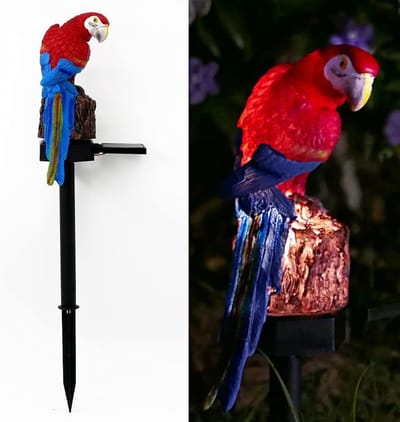 Papegaai Tuindecoratie - Zonne-energie Lamp - buiten lamp - fakkel - werkt op zonne-energie - Dierfiguur - Waterdichte LED - Rood - Geschikt voor Terras, Tuin, Veranda en Gazon