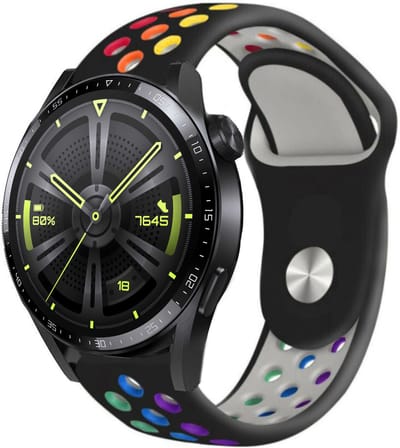 Strap-it Siliconen sport bandje - geschikt voor Huawei Watch GT / GT 2 / GT 3 / GT 3 Pro 46mm / GT 4 46mm / GT 5 (Pro) - 46mm / GT 4 46mm / GT 2 Pro / GT Runner / Watch 3 - Pro / Watch 4 (Pro) / Watch Ultimate - zwart/kleurrijk
