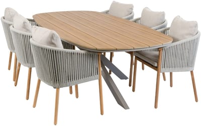 7-delige tuinset | 6 Es Vedra tuinstoelen (Teakhout) | Tuintafel Cadiz 240x115cm (Camel)