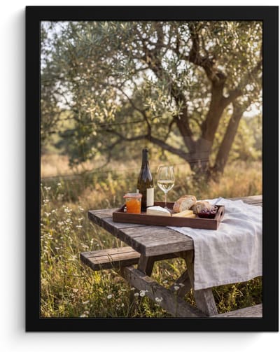 Poster in lijst - Fotolijst 30x40 cm - Posters - Picknick - Wijn - Kaasplankje - Posterlijst zwart - Decoratie - Wanddecoratie woonkamer - Muurdecoratie slaapkamer