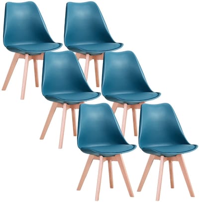 NaevaMi Eetkamerstoelen - Eetkamerstoelen Set van 6 - Eetkamerstoelen met Houten Poten - Modern en Minimalistisch - Pu Gewatteerde Zitting - Beukenhout Benen - Nordic Stoel Voor Keuken Woonkamer/Eetkamer - Groen