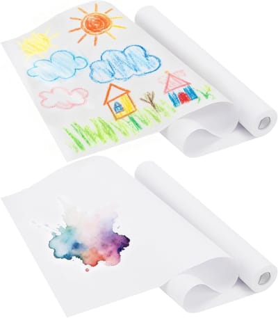 2 Pack witte tekenpapier rol 44cm x 25m voor kunst, schilderen en schetsen, ideaal voor creatieve projecten en geschenkverpakking