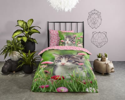 Good Morning dekbedovertrek poes - 1 persoons 140x200/220 cm - Multi - 100% Katoen renforc�
