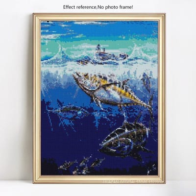 Diamant borduurwerk zee diamant schilderij met ronde stenen vis foto van strass steentjes 20X30