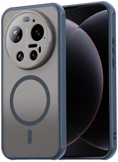 MobyDefend Hoesje - Geschikt voor Xiaomi 17 Ultra - Case Geschikt voor MagSafe - Mat Transparant Met Gekleurde Rand - Blauw