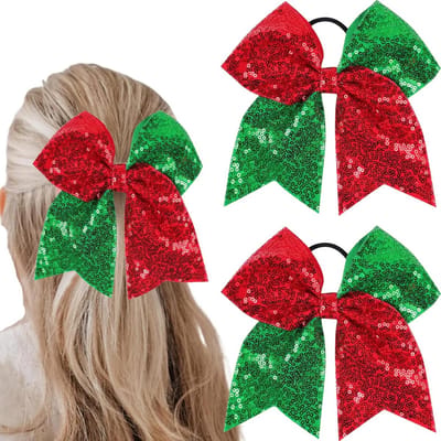 Grote Glitter Strik Speldjes 17.5cm Rood Groen Feestelijke Haaraccessoire voor Dames en Meisjes