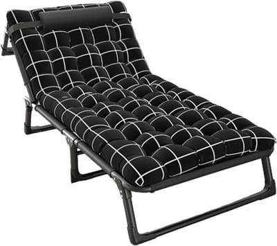 Campingbed met Matras - Opvouwbaar Bed - Buiten Ontspannen - Verstelbare Rugleuning - 190 x 75 x 30 cm - Zwart