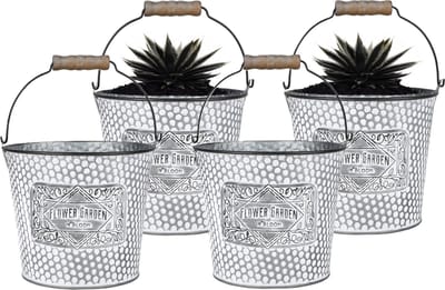 Sunnydays Emmer/plantenpot/bloempot - 4x - zink - zilver - D17 x H14 cm