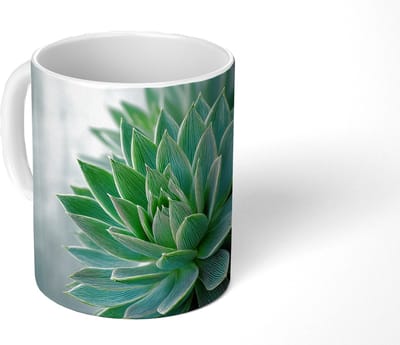 Mok - Koffiemok - Vetplant - Bladeren - Groen - Wazig - Mokken - 350 ML - Beker - Koffiemokken - Theemok