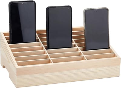 24-vaks Houten Opbergdoos voor Mobiele Telefoons - Creatieve Organizer voor Kantoor en Klaslokaal, Multi Mobiele Telefoon Rack met Ingebouwde Grid