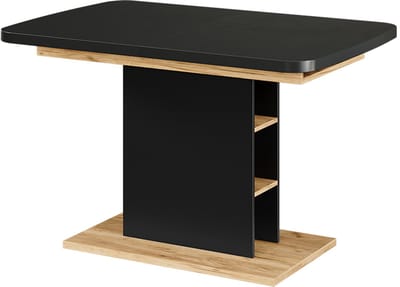 Vicco Eettafel Fenaro, Zwart/Goudkleurig Eiken, 120-160 x 80 cm met open compartimenten
