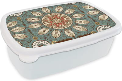 Broodtrommel Wit - Lunchbox - Brooddoos - Mandala - Retro - Bohemian - Patroon - 18x12x6 cm - Volwassenen
