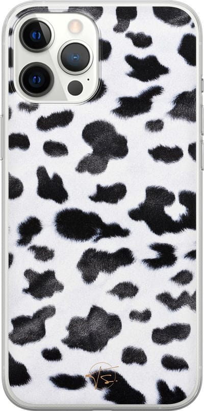 Hoesje geschikt voor iPhone 12 Pro Max - Koeienprint - Soft Case - TPU - Print - Zwart - Mooie Telefoonhoesjes