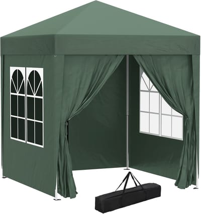 Pop-up partytent van 6,5 x 6,5 ft (ca. 2 x 2 m) – inklapbare overkapping voor buiten met 4 zijwanden en draagtas, geschikt voor zakelijke evenementen, feestjes, barbecues in de tuin en kamperen (groen)