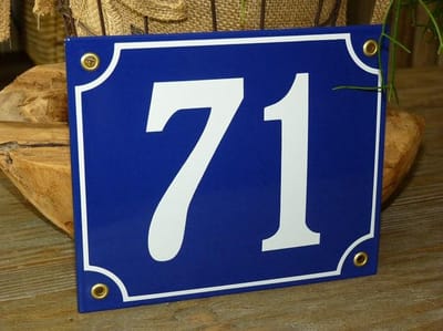 Emaille huisnummer 18x15 blauw/wit nr. 71