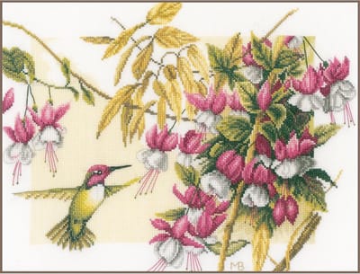 borduurpakket PN0165379 marjolein bastin, kolibri met fuchsia's