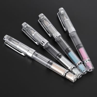 Set van 4 Transparante Piston Vulpen met Fijne Nib, Ideaal voor Schrijven, Tekenen en Notities