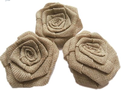 Jute Rozen Decoraties - Stof Bloemen Rustieke Rozen - DIY Ambachten - Handgemaakt Rustiek Design - 12 stuks - Beige