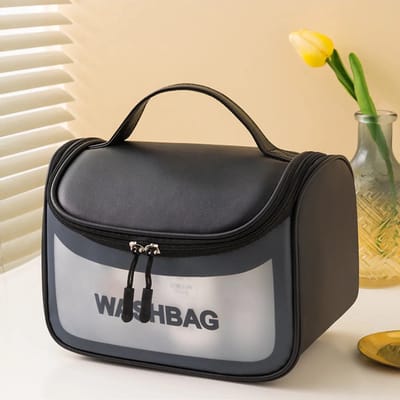 Toilettas, Make Up Tasje, Transparant, Toilettassen, Make Up Koffer, Beautycase, Make Up Organizer, Make Up Tas, Reistas, Toilettas Dames, Etui, Beautycase Koffer, Cosmetica Tas, Verjaardag, Moederdag, Valentijnsdag, Cadeautje, PVC, ZWART