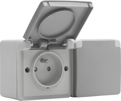 New Hydro dubbele wandcontactdoos voor tuin, garage - GRIJS - NIKO (2 ingangen)