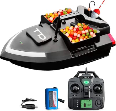 TTD Premium GPS Voerboot voor Karpervissen - 500 Meter Bereik - Cruise Control - Hook Release - 40 GPS Posities - Drie Voerbakken - 2 kg Capaciteit - 12000 mAh Batterij - Visboot - Karper Boot - Vissersboot