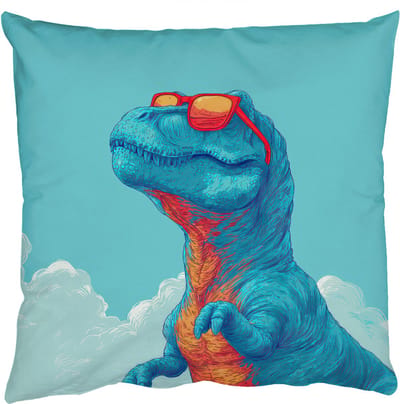 Sierkussens - Kussentjes Woonkamer - 50x50 cm - T-Rex - Blauw - Wolken - Zonnebril