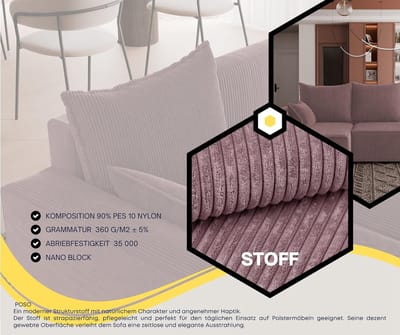 Hoekbank met slaapfunctie en bedlade – L-vormige slaapbank met opbergruimte – Moderne 3-zits hoekbank in Poso 130 Lavendel – Luxe comfortabele sofa – Universeel links/rechts monteerbaar – Novihome