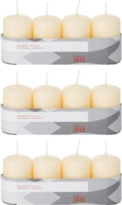 Trend Candles Cilinderkaarsen/stompkaarsen - set 12x - creme wit - 5 x 8 cm - 18 branduren
