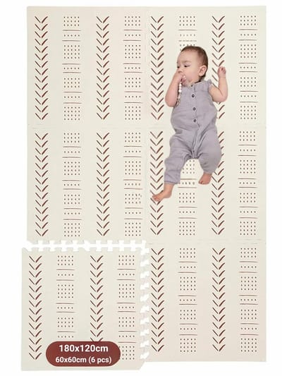 KinderNest Schuim Baby Speelmat - 6-delig, Antislip, Zacht & Waterdicht Kruipmat - Beige, 180x120 cm