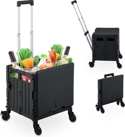 Boodschappentrolley op wielen - opvouwbaar - tot 35 kg - zwart